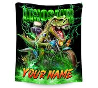 Dinosaur Personalised Blanket for Boys - Soft Plush Cozy Throw for Toddlers and Kids, Custom Dinosaur Gift (4 Sizes)
