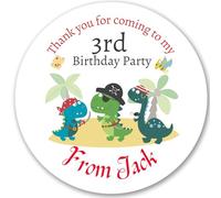 Dinosaur Pirates Personalised Boy's Birthday Party Stickers, Dino Pirates Stickers, (Choose Size - 12 or 24) Sweet Cone Stickers, Labels for Party Bags/Thank You Favour Stickers