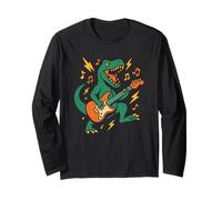 Dinosaur Playing Electric Guitar Rock Music Lover Long Sleeve T-Shirt