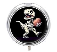 Dinosaur Playing Football Pill Organizer Round Pill Box Travel Pill Case Medicine Organizer for Pocket Purse