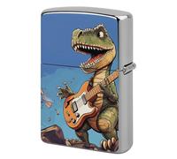 Dinosaur Playing Guitar Lighter Case Metal Protective Cover with Double-Sided Art Design, Cool Lighters Pouch Shockproof Lighter Cover for Men Women Gifts, Lighters Not Included