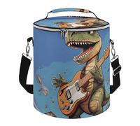 Dinosaur Playing Guitar Lunch Bag, 15L Portable Leakproof Picnic Basket with Shoulder Strap, Insulated Picnic Cooler Bag for Camping, Beach, Hiking & Groceries
