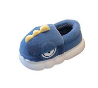 Dinosaur Plush Slippers for Kids Boys Girls Cute Fuzzy House Sliders Autumn Winter Indoor Warm Furry Soft Sole Bedroom Shoes Toddler Flat Comfortable lip n Slides (Dark Blue, 7-8 Years)
