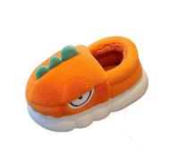 Dinosaur Plush Slippers for Kids Boys Girls Cute Fuzzy House Sliders Autumn Winter Indoor Warm Furry Soft Sole Bedroom Shoes Toddler Flat Comfortable lip n Slides (Orange, 2.5-3 Years)