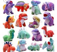 Dinosaur Plush Stuffed Set(16 Pack), Mini Dinosaurs Animal Keychain Toy(4.5"), Soft Dino Playset for Toddler Kid Party Favors, Plushies Kit for Stocking Stuffers Doll Machine Treasure Carnival Prizes