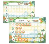 Dinosaur Potty Training Chart for Toddlers with Stickers, A4 Double Sided Reward Chart, Reusable Wipe Clean Toilet Training Chart for Children, 2 Charts + 100 Star Stickers, Boys Potty Training Kit