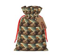 Dinosaur Print Christmas Bag Drawstring Sack For Presents Xmas Seasonal Decor Gift Party Supplies