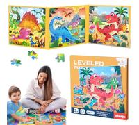 Dinosaur Puzzle Book - Magnetic Puzzle Travel Toy with 25-30-42 Pieces, Educational Games for Toddlers 3-5, Fun Airplane Activities for Kids, Road Trip Essentials, Quiet Travel Games for Kids 3-5