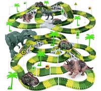 Dinosaur Race Track Car Toy, 252 Pcs Create A Dinosaur World Road Race Tracks, with 2pcs Dinosaur Car,Flexible Track Playset, Birthday Party Gift for 3 4 5 6 Boys Girls Year Old