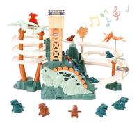 Dinosaur Race Track Climbing Stairs Roller Coaster with Double Loop Slide, Light-up Race Car and Music - Gift for Kids, Toddlers, Boys and Girls