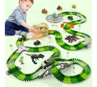Dinosaur Race Track Set for Kids Ages 3-7, Flexible Car & Train Tracks with Dinosaurs to Create Themed World, Toys Gifts for Boys Girls
