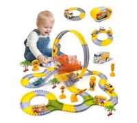 Dinosaur Race Track Toy with 360-Degree Loop, Dinosaur Toys Train Track with 2 Luminous Dinosaur-Themed Cars, Flexible Race Track Set, Presents for 3 + Year Kids Boys Girls, Grey