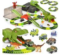 Dinosaur Race Track Toys,Create A Dinosaur World Road Race for Kids Toys,Flexible Track Playset and 5 Cool Dinosaurs Car for 3 4 5 6 7 8 Year Old Boys Girls Gift