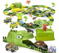 Dinosaur Race Tracks for Kids Toys - 274 Pcs Create A Dinosaur World Road Race Tracks with 5 Pcs Cars, Flexible Track Playset with Storage Box, Birthday Presents Gift for 3 4 5 6 Boys Girls