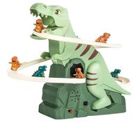Dinosaur Racing Track Toys, Electric Dinosaur Climbing Stairs Track Toys with Slide, Music, and LED Lights, Playful Dinosaur Roller Coaster Toy Set for Kids