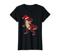 Dinosaur Red Buffalo Plaid Pajama Christmas Lights Pajamas Value Graphic T-Shirt, Women, Black, S