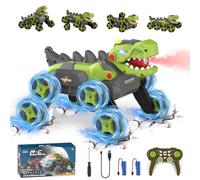 Dinosaur Remote Control Cars - 8WD 2.4Ghz RC Car for 4 5 6 7 8 Year Old Boys, Transform Features RC Stunt Car with 360° Rotating/Spray/Light/Roar, Birthday Xmas Gifts for Kids Age 4-6 5-7 8-12 (Green)