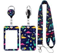 Dinosaur Retractable Lanyard Card Holder Set with Stylish Design - Durable, Reusable Badge Holder with Neck Strap for ID Cards, Access Cards, Work Badges (3 in 1)