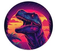 Dinosaur Retro Sunset Sun 1000 Piece Jigsaw Round JigsawPuzzle 1000 Pieces for Adults Ideal And Home Decor (Size 67.5x67.5cm)