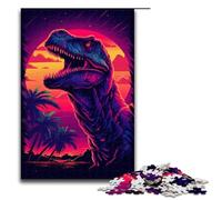Dinosaur Retro Sunset Sun JigsawPuzzle Pieces for Adults Jigsaw Puzzles Birthday Gift Idea Challenging Brain Teaser Game 1000 PCS(75x50cm)