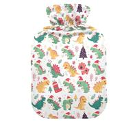 Dinosaur Rex Christmas Hot Waterbottle with Soft Cover, 1L Hotwater Bag for Pain Relief
