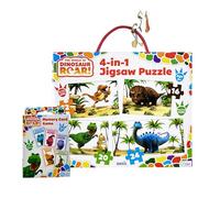 Dinosaur Roar 4-in-1 Kids Puzzle Set & Memory Card Game Bundle - 12, 16, 20 & 24 Piece Jigsaw Puzzles + 54 Card Matching Game - Dinosaur Educational Toy for Toddlers Age 3+