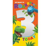 DINOSAUR ROAR BIRTHDAY CARD AGE 3, DINOSAUR ROAR 3RD BIRTHDAY CARD