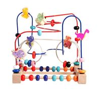 Dinosaur Roller Coaster Activity Toy - 8.7 Inch Wooden Bead Maze Circle Game With Sliding Math Abacus | Early Development Sensory Playset For Critical Thinking Hand Eye Coordination Kinderg