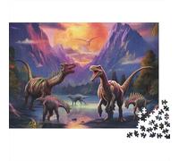 Dinosaur Scene Fantasy 1000 Piece Jigsaw Puzzle for Adults, Thick Cardboard Puzzle, Dinosaurs at Sunset, Challenging Brain Teaser, Stress Relief & Relaxation Activity, Idea 70x50cm/1000pc