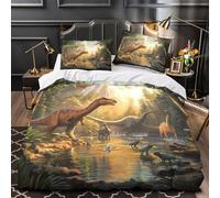 Dinosaur Scene Quilt Cover 3D Design Printed Luxurious 3 Pcs Bedding Set Zipper Prehistoric Jungle Art_1 Duvet Cover Super Soft Durable for Kids Adults Women Teens Youth Girls Super king（260x220cm）