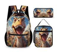 Dinosaur School Bag with Lunch Box Pencil Case for Kids 10-12 Years, Animal School Bag 3 Piece Set Year 5 for Girls Outdoor Learning Family Trips and Weekend Adventures