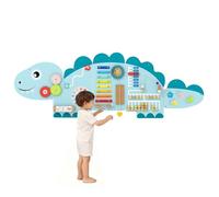 Dinosaur Sensory Wall, 11 in 1 Wooden Montessori Busy Board Panel, Toddler Wall Mounted Activity Center, Educational Toys Learning Gift for Boys Girls (Blue)
