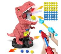 Dinosaur Shooting Toy for Boys Girls, Movable Target Shooting Games with 2 Air Pump Launcher, 48 Foam Balls, LED Score Record, Spray Effect & Sound, Competition Game Gift for Kids 5 6+ (Red)