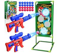 Dinosaur Shooting Toys for 3-10 Year Old Boys,Shooting Game for Kids 3-10 Year Old Boy Gifts Foam Ball Blaster with 2 Air Guns, 24 Soft Balls & 3 Dino Targets Outdoor Garden Toys Birthday Easter Gifts