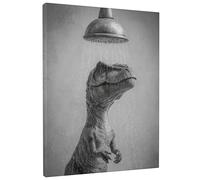 Dinosaur Shower Canvas Wall Art, Black White Print, Fun Bathroom Decor for Kids, Living Room, Bedroom, Playroom, Gift 8x10 Inch