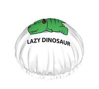 Dinosaur Shower Cap,Funny Lazy Dinosaur T-Rex Sleeping With Headphones Waterproof Double Layer Bath Caps Perfect For All Hair Lengths And Thicknesses