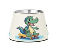 Dinosaur Skateboard Dog Raised Bowl, 540 ML Feeding Food Pet Bowl Stainless Steel Non-slip High Capacity Cat Bowl