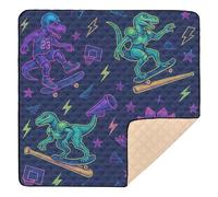 Dinosaur Skateboarding Wallpaper - Neon Style Large Sturdy Baby Play Mat for Floor Portable Kicking Mat for Babies Infants Toddlers, 50'' x 50''