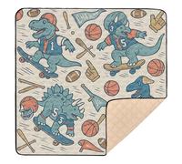Dinosaur Skateboarding Wallpaper - Vintage Style Large Sturdy Baby Playmat for Floor Washable Infant Play Mat for Babies Infants Toddlers, 50'' x 50''