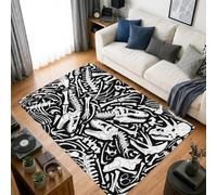 Dinosaur Skeleton Area Rug, Modern Monochrome Skull Spine Black Dorm Room Essentials Home Floor Rectangle Print Carpet Rugs for Bedroom Hallway Desk Office Decor 5' X 7'