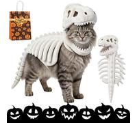 Dinosaur Skeleton Cat Costume Glow In The Dark Cat Halloween Costume 3：XL | Soft Plush Pets Cosplay Dinosaur Skeleton Pet Costume, Funny Cat Dog Dinosaur Costumes For Halloween
