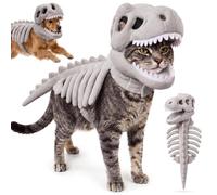 Dinosaur Skeleton Cat Costume, Pet Dinosaur Costume, Glow in the Dark Dinosaur Skeleton Pet Costume, Realistic 3D Plush Dino-saur Clothing for Party Family, Halloween Pet Outfit (Gray,S)
