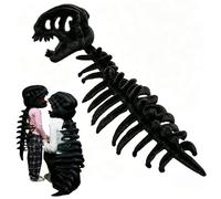 Dinosaur Skeleton Costume, Silly Dino Plush Skeleton Costume Kids Adults, Cozy Spinosaurus Plush Skeletons Hat with Spine, 3D Realistic Skull Prop Outfit for Halloween Cosplay，Black
