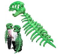 Dinosaur Skeleton Costume, Silly Dino Plush Skeleton Costume Kids Adults, Cozy Spinosaurus Plush Skeletons Hat with Spine, 3D Realistic Skull Prop Outfit for Halloween Cosplay，Green