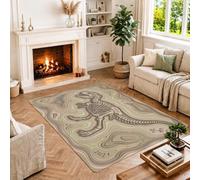 Dinosaur Skeleton Fossil Map Scientific Area Rug 4' X 6' | Topographical Map Background, Prehistoric Fossil Motif, Neutral Earth Tones, Scientific Decor Theme