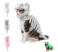 Dinosaur Skeleton Glow in Dark Cat Costume, 3D Plush T-Rex Hood Outfit (01#,Small)
