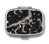 Dinosaur Skeleton Pattern Travel Pill Organizer - Daily Pill Box to Hold Vitamins, Portable Pill Case Cod Liver Oil Storage Box with 2 Compartment for Pocket Purse