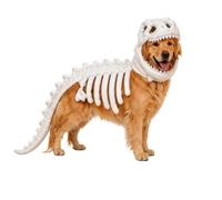 Dinosaur Skeleton Pet Costume, Glow in Dark Dino Pet Outfit | Soft Plush Dinosaur Halloween Outfit | 3D Dinosaur Bone Headpiece Outfits Clothes for Standard-Sized and Large Pets