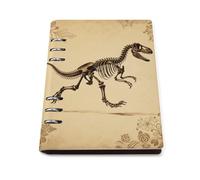 Dinosaur Skeleton Print A5 Loose Leaf Notebook, Premium PU Leather Refillable 6-Ring Binder Journal, Durable Cover Lined Paper Lay Flat Design for Writing Journaling and Organization