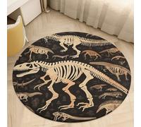 Dinosaur Skeleton Print Area Rug Washable Round Rug Carpet Soft Non-Slip TPR Bottom Door Mat Low Pile Waterproof Floor Carpet Print Mat Decor for Bedroom Living Room Bathroom 80 * 80cm